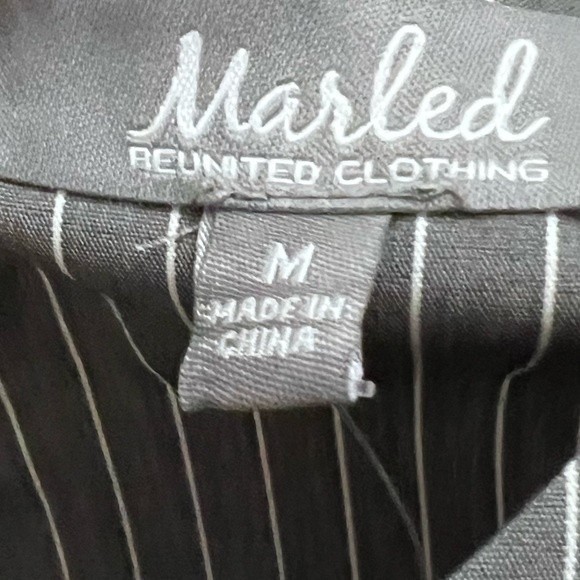 Marled Reunited Blouse Size Med Gray with White Stripes Cuffed Wrists Blouse NEW - Picture 6 of 13